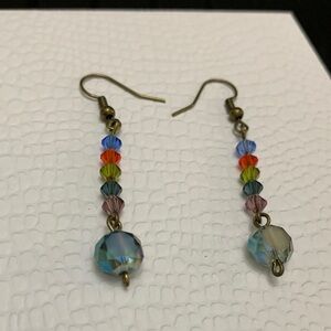 Colorful crystal Dangle Earrings with antique finish NWOT
